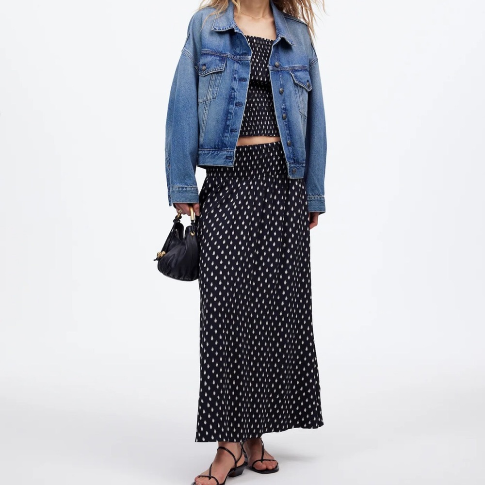 Madewell Smocked-Waist Midi Skirt in Shibori Dot Print